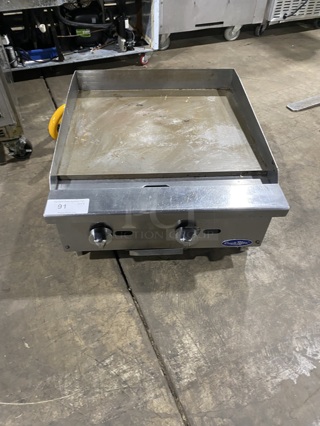 NICE! COOK RITE Stainless Steel Commercial Countertop Natural Gas Powered 24 Inch Flat Top Griddle! On Legs! Working When Removed! 