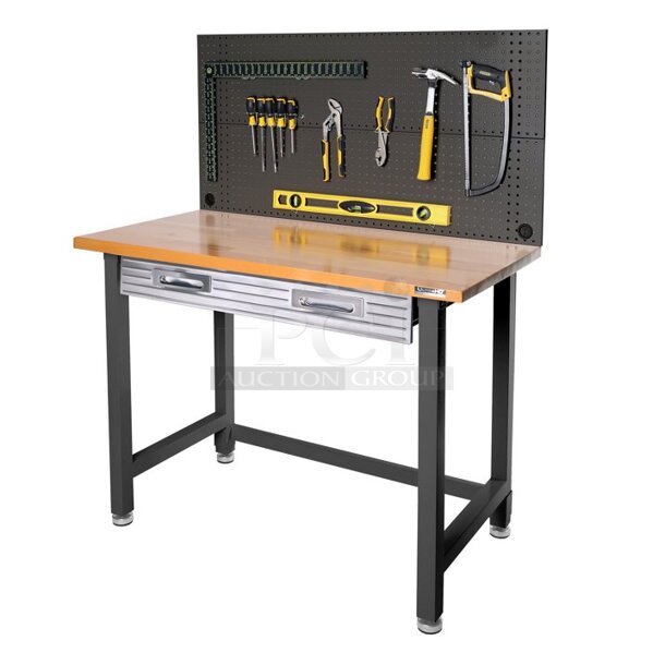 Seville Classics 20168 UltraHD Workcenter with Stainless Steel Pegboard, 48" L x 24" D, Stain Graphite. 48.00 x 24.00 x 65.50  - Image 1 of 7
