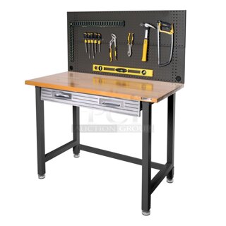 Seville Classics 20168 UltraHD Workcenter with Stainless Steel Pegboard, 48" L x 24" D, Stain Graphite. 48.00 x 24.00 x 65.50 