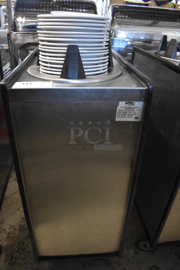 APW Wyott ML2-9-5P Stainless Steel Commercial 2 Well Plate Dispenser w/ 9" Plates on Commercial Casters. 15.5x30.5x45 - Image 1 of 6