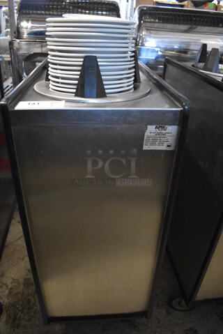 APW Wyott ML2-9-5P Stainless Steel Commercial 2 Well Plate Dispenser w/ 9" Plates on Commercial Casters. 15.5x30.5x45