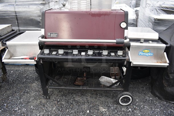 Weber Summit 270000 Metal Outdoor Propane Gas Powered Grill w/ Right Side Single Burner Range on Commercial Casters. Comes w/ Cover. 78x28x46