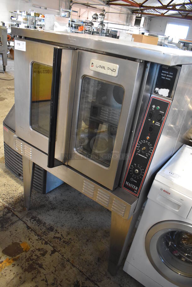 LATE MODEL! Garland Master 200 Stainless Steel Commercial Natural Gas Powered Full Size Convection Oven w/ View Through Doors, Gas Hose and Thermostatic Controls on Metal Legs. 38x44x59.5 - Image 1 of 7