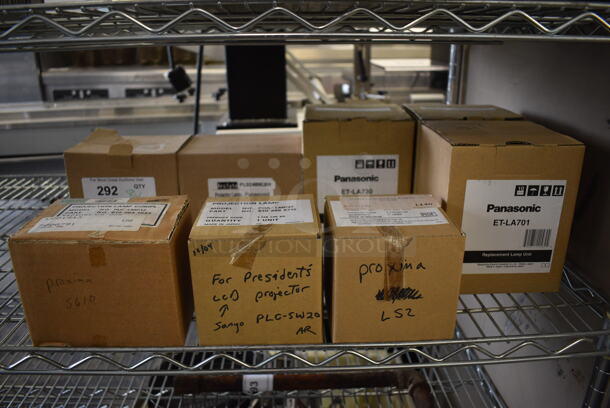 8 BRAND NEW IN BOX! Various Projection Lamps Including 2 Panasonic ET-LA701, Panasonic ET-LA730, Arclyte PL02489CBH and PLC-LMP12. 8 Times Your Bid! - Image 1 of 9