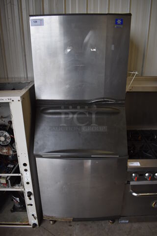 Manitowoc SY0854A Stainless Steel Commercial Ice Head on Manitowoc B570 Commercial Ice Bin. 208-230 Volts, 1 Phase. 30x34x77