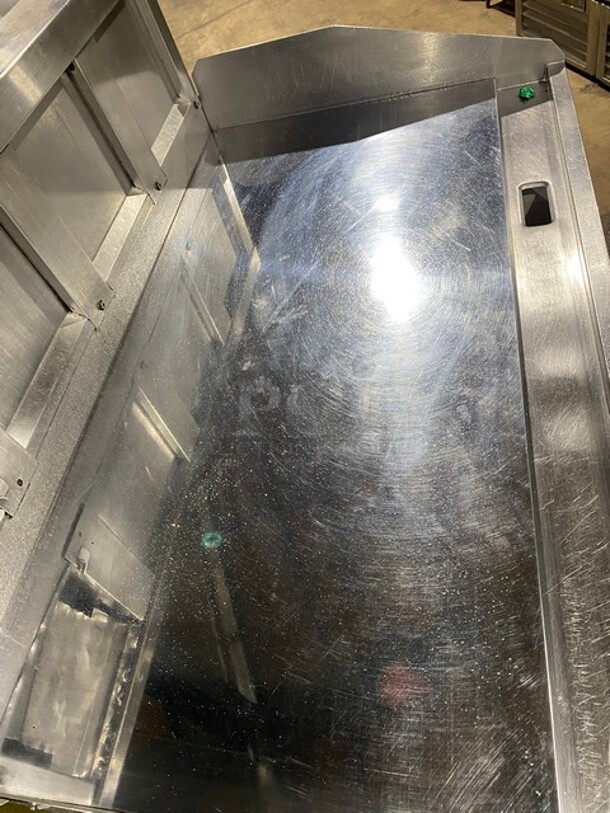 Lang Commercial Countertop Natural Gas Powered Mirror Shine Flat Top Griddle! With Thermostatic Controls! Built In Hood! With Back And Side Splashes! All Stainless Steel! On Legs!  - Image 5 of 9