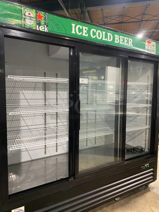 NICE! YUKON 3 Sliding Door Glass Refrigerated Merchandiser Reach In Cooler! Model YGSM-72! On Casters! Voltage 115V-60Hz-1ph! - Image 6 of 8