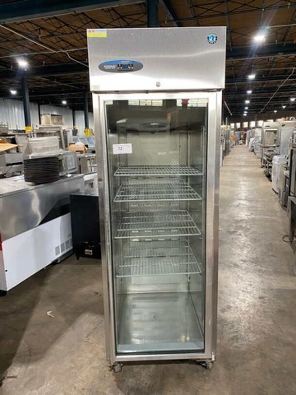 Hoshizaki Commercial Single Door Reach In Cooler Merchandiser! With View Through Door! Poly Coated Racks! Stainless Steel Body! On Casters! Model: CR1SFGECR SN: H50375J 115V 60HZ 1 Phase