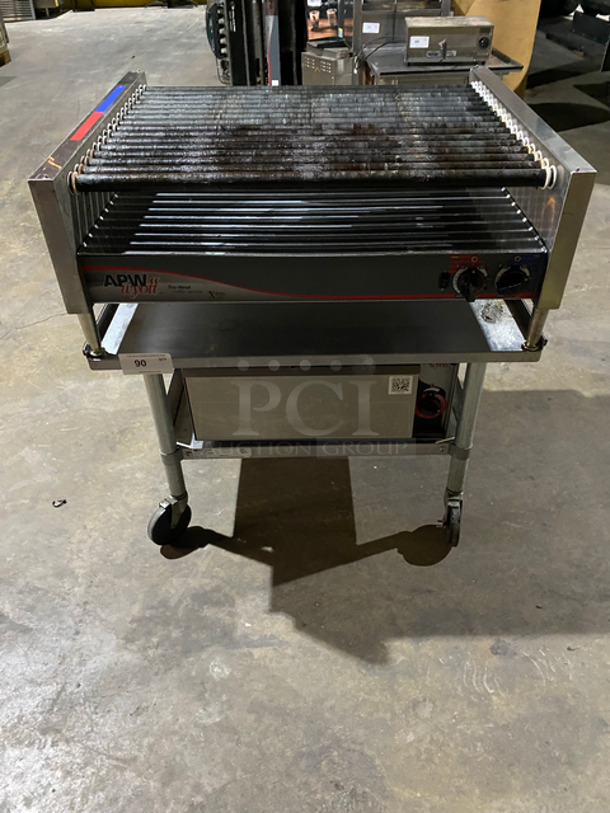 APW Wyott Commercial Countertop Hot Dog Roller Grill! Includes Equipment Stand! With APW Wyott Bunn Warmer! Everything Stainless Steel! On Casters! Model: HRS755T SN: 8179619031812 208/240V 60HZ 1 Phase