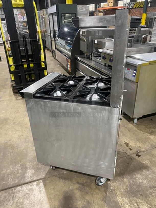 CSG Commercial Natural Gas Powered 4 Burner Stove! With Raised Back Splash! With Oven Underneath! Stainless Steel Body! On Casters! - Image 4 of 10