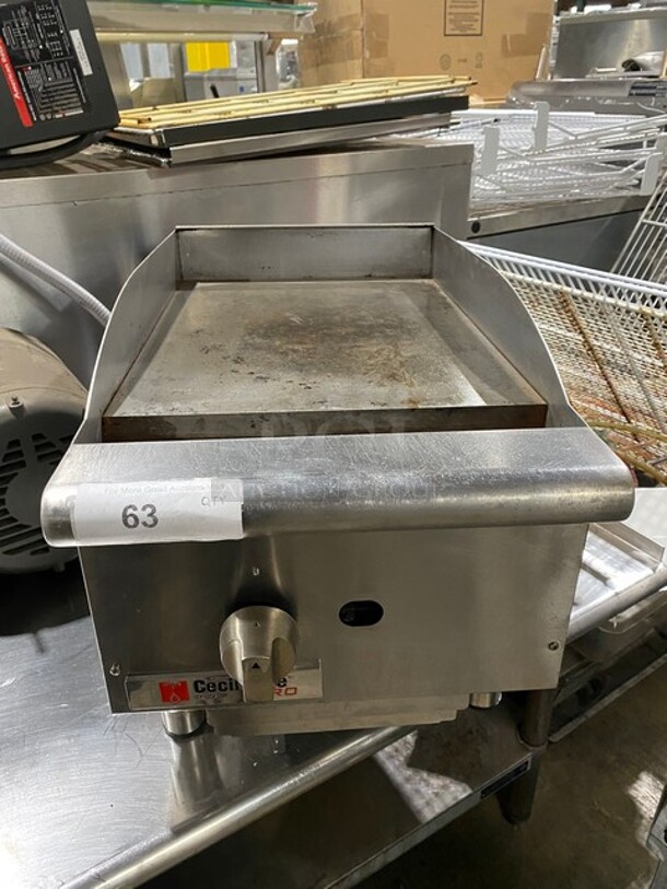 Late Model! Cecilware Pro Commercial Countertop Gas Powered Flat Top Griddle! With Back And Side Splashes! All Stainless Steel! On Legs!