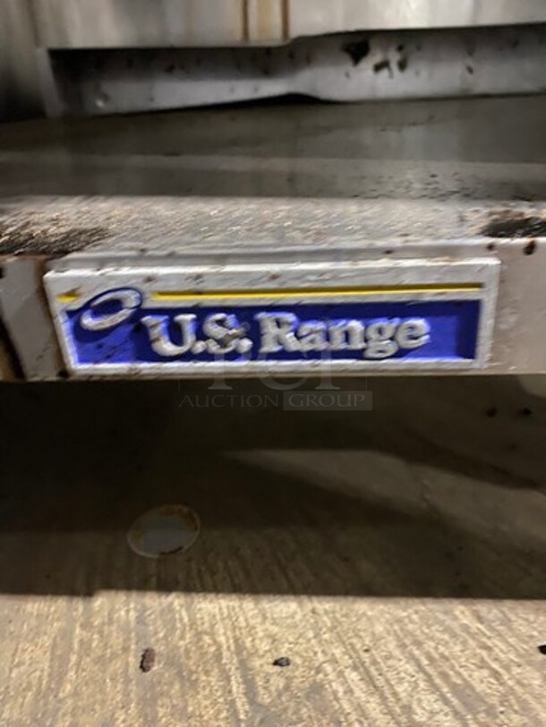 US Range Commercial Natural Gas Powered Flat Top Griddle! With Side Splashes! With Raised Back Splash And Cheese Melter! With Storage Space Underneath! All Stainless Steel! On Legs! Model: BSRX SN: 0409100106383 - Image 12 of 12