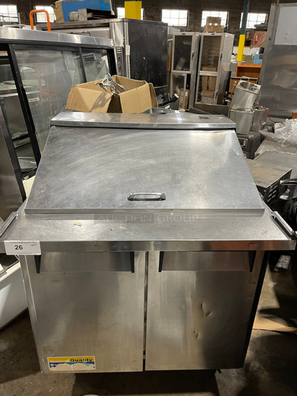 Turbo Air Commercial Refrigerated Sandwich Prep Table! With 2 Door Storage Space Underneath! With Poly Coated Racks! All Stainless Steel! On Casters! Model: MST3615 SN: MM3TA0101Z 115V 60HZ 1 Phase