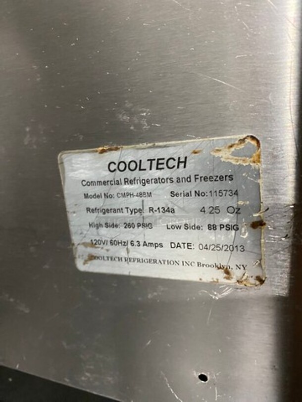 2013 Cool Tech Commercial Refrigerated Sandwich Prep Table! With 2 Door Storage Space Underneath! All Stainless Steel! On Casters! Model: CMPH48BM SN: 115734 120V - Image 7 of 8