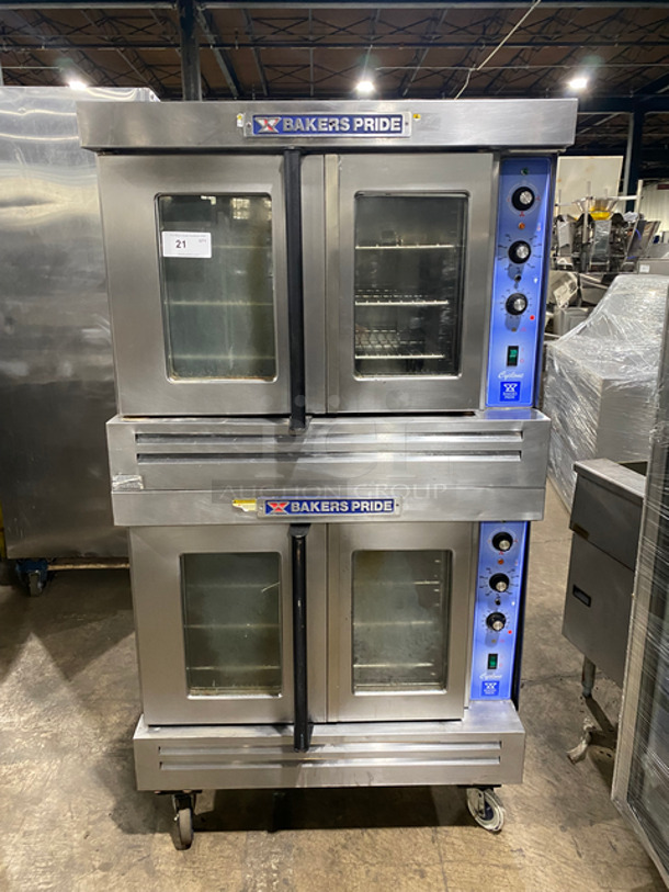 NICE! Bakers Pride Commercial Natural Gas Powered Double Deck Convection Oven! With View Through Doors! All Stainless Steel! On Casters! 2x Your Bid Makes One Unit! Model: GDCO11G SN: 555291307009