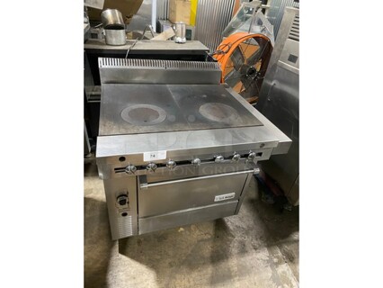 US Range Natural Gas Powered French Top Range! With Full Size Oven Underneath! All Stainless Steel! On Casters! 