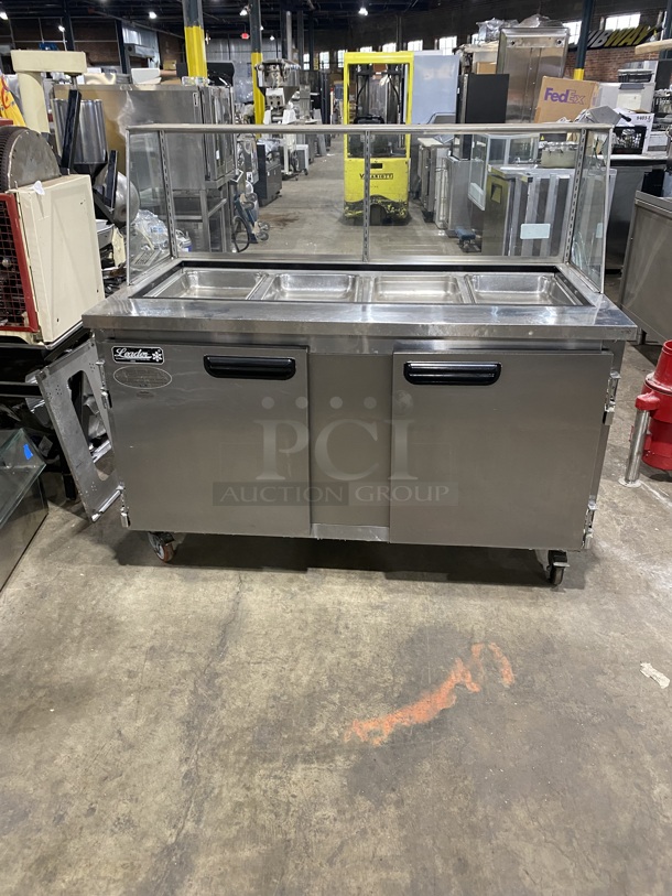 Nice! Leader Refrigerated Mega Top Sandwich Prep Table! With Sneeze Guard! With 2 Door Underneath Storage Space! Model ESLM60S/C! 115v 1ph!  On Casters! - Image 1 of 8