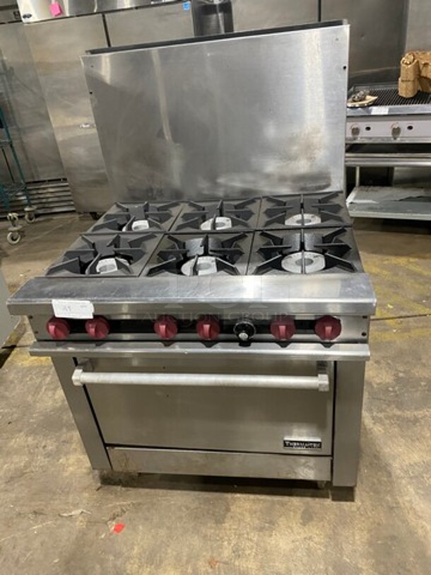 Therma Tek Commercial Natural Gas Powered 6 Burner Stove! With Raised Back Splash! With Oven Underneath! All Stainless Steel! On Legs! - Image 9 of 10