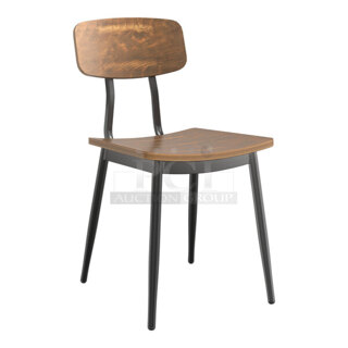 BRAND NEW SCRATCH & DENT! Lancaster Table & Seating Mid-Century Black Chair with Vintage Wood Seat and Backrest. Minor Scuffing & Scratches. 24x Your Bid