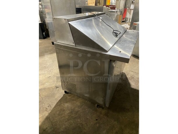EQ Kitchen Line Commercial Refrigerated Sandwich Prep Table! With 2 Door Storage Space Underneath! Poly Coated Racks! All Stainless Steel! On Casters! Model: SCLM2-HC  115V - Image 2 of 9