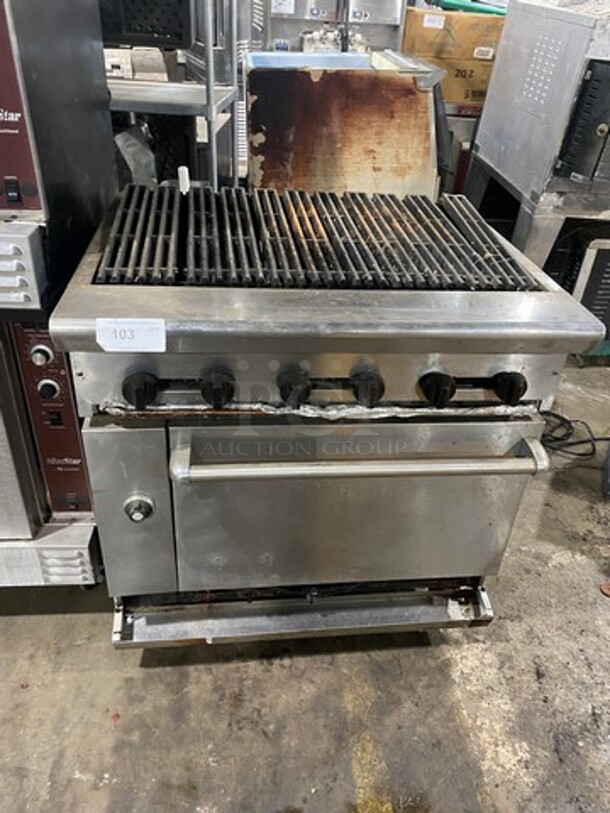 Commercial Natural Gas Powered Char Broiler Grill! With Oven Underneath! All Stainless Steel! On Small Legs! - Image 1 of 8