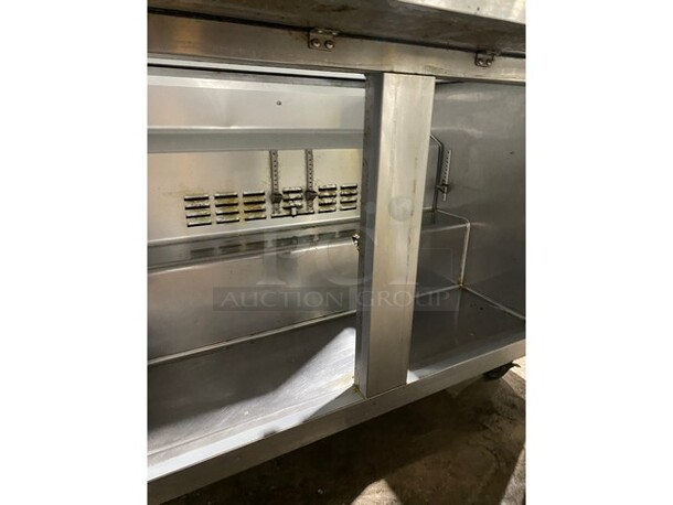 EQ Kitchen Line Commercial Refrigerated Sandwich Prep Table! With 2 Door Storage Space Underneath! Poly Coated Racks! All Stainless Steel! On Casters! Model: SCLM2-HC  115V - Image 6 of 9