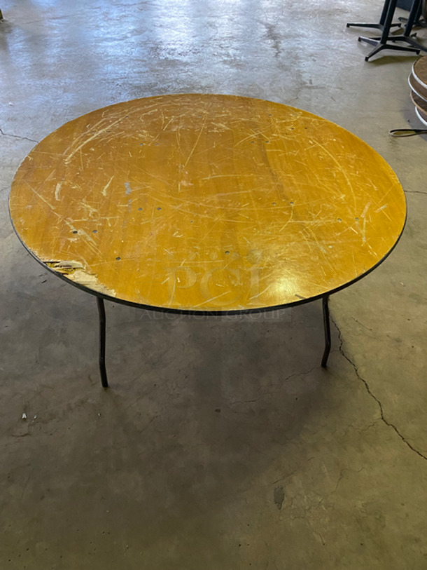 Assorted Size Wooden Pattern Round Tables! With Foldable Metal Base! 7x Your Bid! - Image 2 of 7