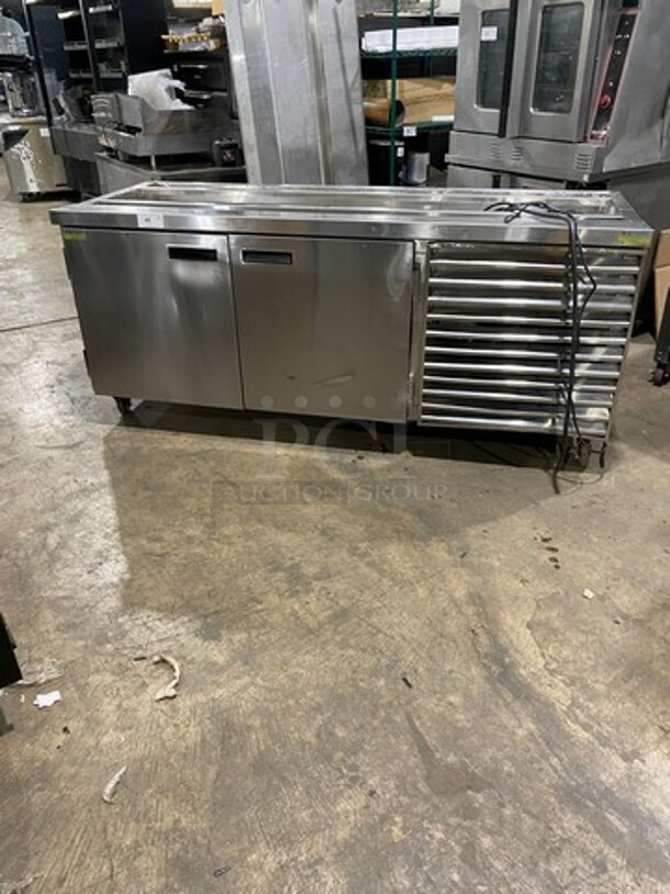 Commercial Custom-Made Cold Pan! With 2 Door Storage Space Underneath! All Stainless Steel! On Casters!