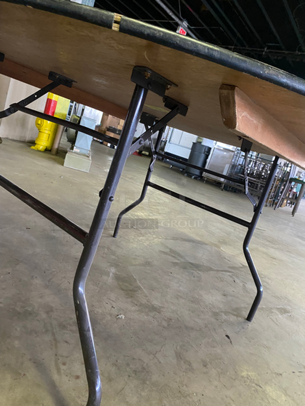 Assorted Size Wooden Pattern Round Tables! With Foldable Metal Base! 7x Your Bid! - Image 6 of 7