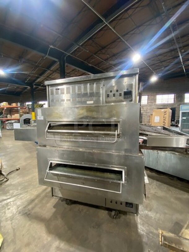 AMAZING! Middleby Marshall Natural Gas Powered Double Deck Conveyor Pizza Oven! All Stainless Steel! On Casters! 2x Your Bid Makes One Unit! - Image 1 of 11