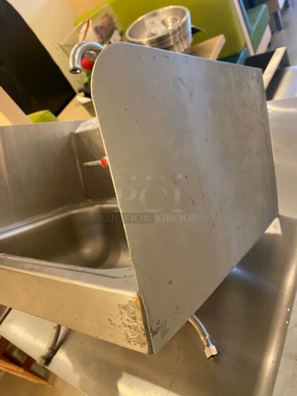 Advance Tabco Commercial Stainless Steel Hand Sink! With Raised Back And Side Splashes! With Faucet And Handles! - Image 3 of 7