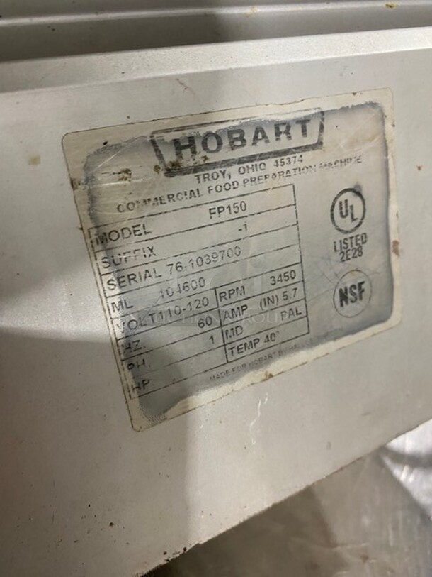 Hobart Commercial Countertop Food Processor/Chopper Machine! WORKING WHEN REMOVED! Model: FP150 SN: 761039700 110/120V 60HZ 1 Phase - Image 7 of 9