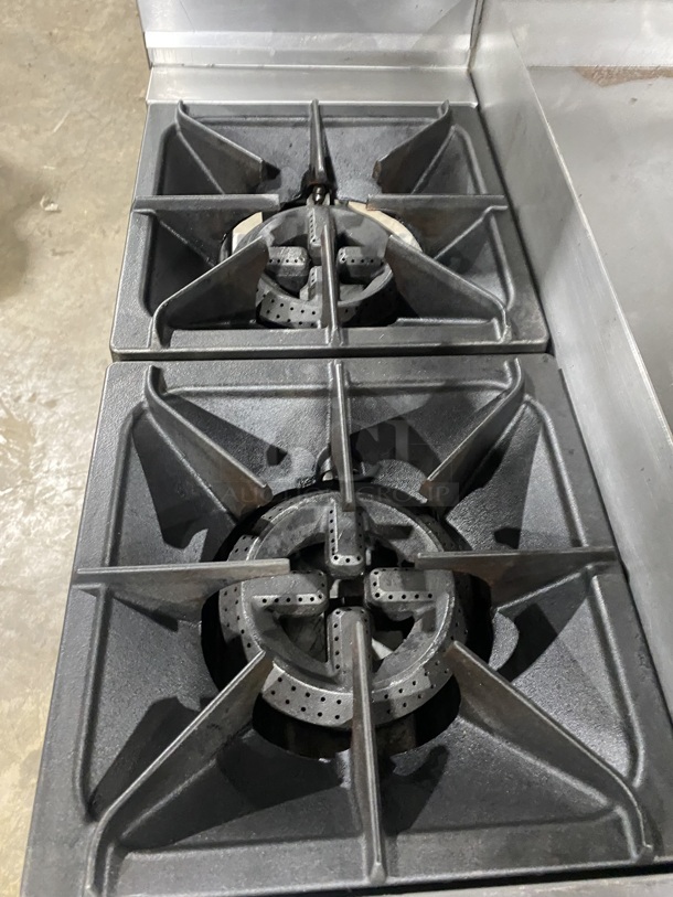 Cookline Stainless Steel Commercial Natural Gas Powered 2 Burner Range w/ Right Side Flat Top Griddle! With Oven And Back Splash! On Commercial Casters! - Image 7 of 11