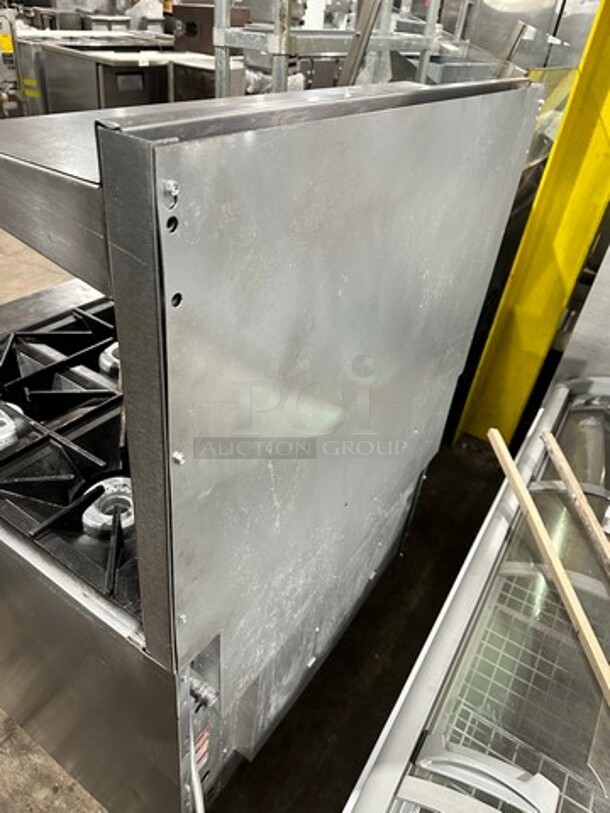 Wolf Commercial Natural Gas Powered 6 Burner Stove! With Raised Back Splash And Salamander Shelf! With Oven Underneath! All Stainless Steel! On Legs! - Image 3 of 10