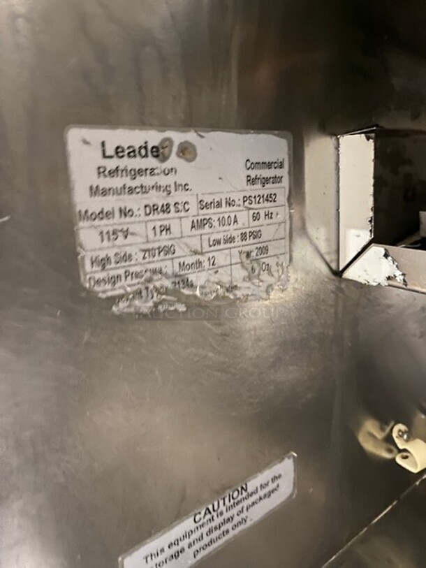 Leader Commercial Refrigerated Lowboy/Prep Table! With 2 Door Underneath Storage Space! All Stainless Steel! Model DR48SC Serial PS121452! 115V 1Phase! - Image 7 of 8