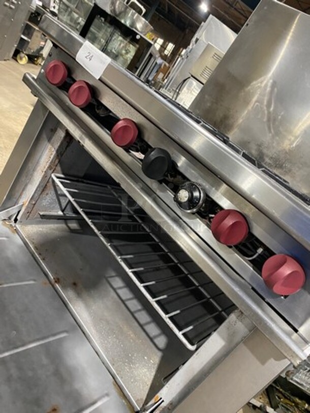 Nice! 2016 Therma Tek Natural Gas Powered 6 Burner Range! With Full Size Oven Underneath! With Raised Back Splash! Model TMD36-6-1N! On Commercial Casters! Working When Removed! - Image 8 of 10