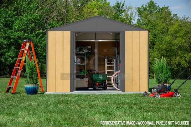 ARROW IRONWOOD STEEL HYBRID SHED KIT 10 X 12 FT. GALVANIZED ANTHRACITE. Complete Kit Is In (1) Box - Image 1 of 12