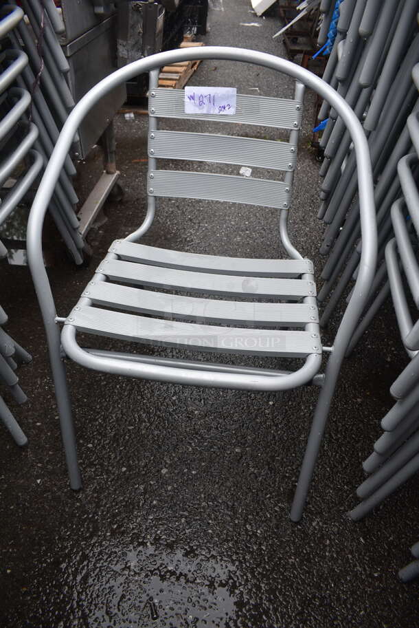 19 BRAND NEW SCRATCH AND DENT! Gray Metal Outdoor Patio Chairs w/ Arm Rests. 19 Times Your Bid! - Image 1 of 4