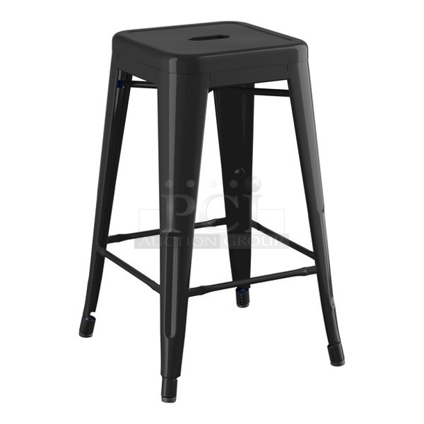 6 BRAND NEW SCRATCH AND DENT! Lancaster Table & Seating 164CMBKLSBLK Alloy Series Black Outdoor Backless Counter Height Stool. 6 Times Your Bid!