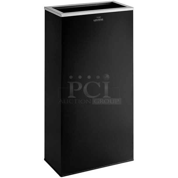 BRAND NEW SCRATCH AND DENT! Lancaster Table & Seating 475DW17RBK 17 Gallon Black Powder-Coated Metal Rectangular Decorative Waste Receptacle - Image 1 of 4