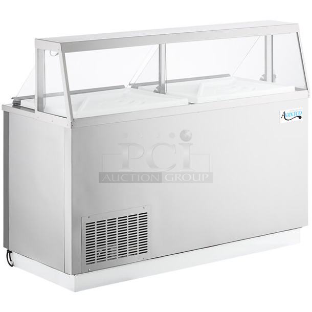 BRAND NEW SCRATCH AND DENT! Avantco 178CPSS68HC Stainless Steel Commercial Ice Cream Dipping Cabinet w/ Collars. 120 Volts, 1 Phase. Tested and Working!
