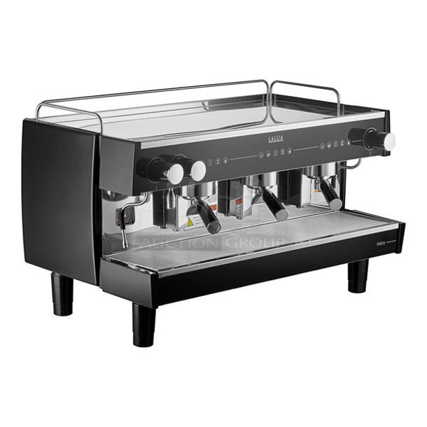 BRAND NEW SCRATCH AND DENT! 2023 Gaggia MGV293NPU Vetro Stainless Steel Commercial Countertop 3 Group Espresso Machine w/ 4 Portafilters and 2 Steam Wands. 230 Volts, 1 Phase. Tested and Working!