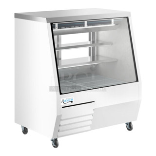 BRAND NEW SCRATCH AND DENT! 2023 Avantco 178DDLC50W Metal Commercial Floor Style 50" White Square Glass Refrigerated Deli Case. 115 Volts, 1 Phase. Tested and Working!