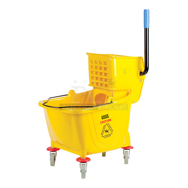 4 BRAND NEW SCRATCH AND DENT! Lavex Yellow Poly Mop Bucket w/ Wringing Attachment. 4 Times Your Bid! - Image 1 of 4