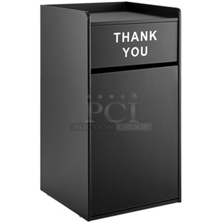 BRAND NEW SCRATCH AND DENT! Lancaster Table & Seating 349TRASHB35T Waste 35 Gallon Black Receptacle Enclosure with "THANK YOU" Swing Door