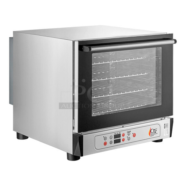 BRAND NEW SCRATCH AND DENT! Cooking Performance Group CPG 351COHD4M Stainless Steel Electric Digital Countertop 4 Tray Half Size Convection Oven with Steam Injection. 208/240 Volts, 1 Phase.  - Image 1 of 4