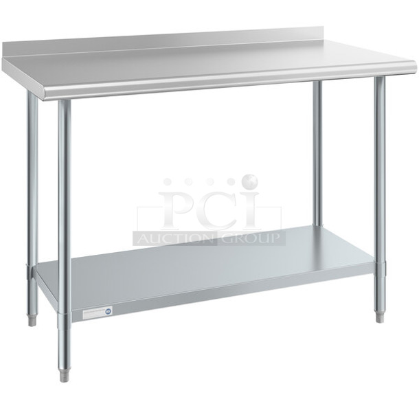 BRAND NEW SCRATCH AND DENT! Steelton 522ETSG24482 24" x 48" 18 Gauge 430 Stainless Steel Work Table with Undershelf and 2" Rear Upturn. May Be Missing Pieces. - Image 1 of 2