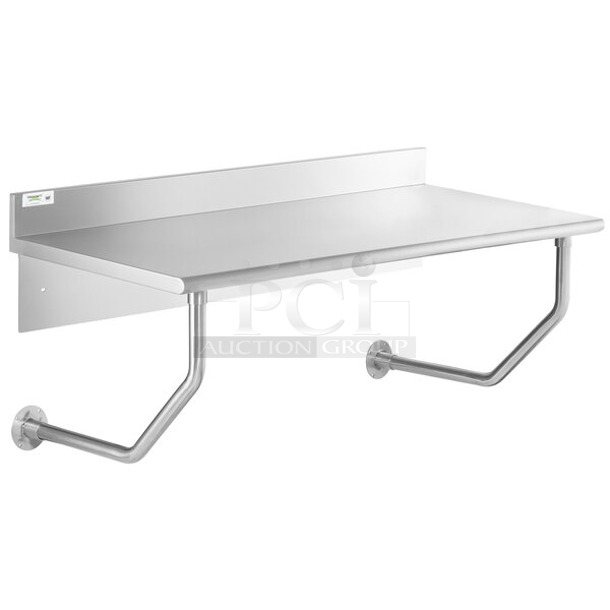 BRAND NEW SCRATCH AND DENT! Regency 600WMTB3060 30" x 60" 16-Gauge 304 Stainless Steel Wall Mounted Table with 4 1/2" Backsplash. May Be Missing Pieces. - Image 1 of 2