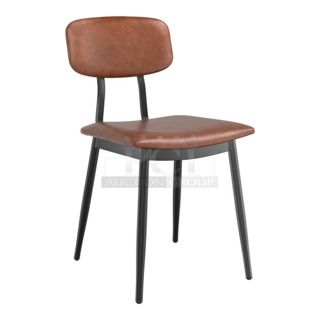 21 BRAND NEW SCRATCH AND DENT! Lancaster Table & Seating Mid-Century Black Chair with Cognac Vinyl Padded Seat and Backrest; 19 164CMCMCCCB Dining Height and 2 164MCMCGRST Bar Height. 21 Times Your Bid! 
