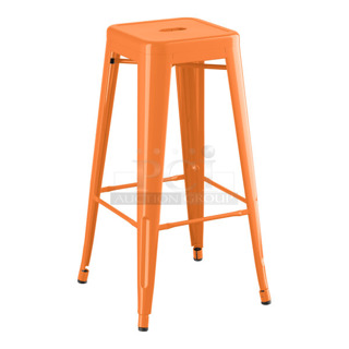 2 BRAND NEW SCRATCH AND DENT! Lancaster Table & Seating 164BMBKLSORN Alloy Series Amber Orange Outdoor Backless Barstool. 2 Times Your Bid!